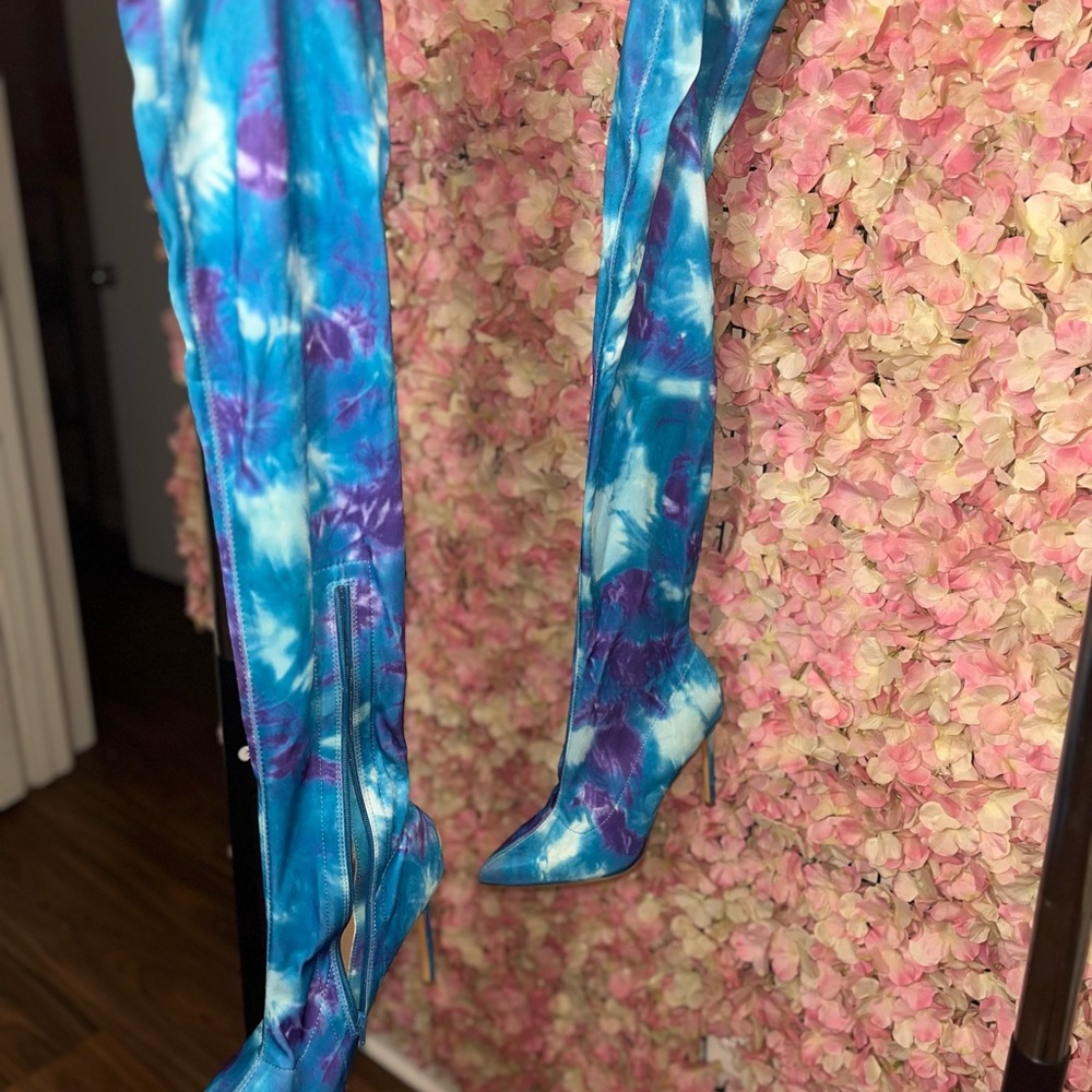 Liliana Blue and Purple Tie-Dye Heeled Boots